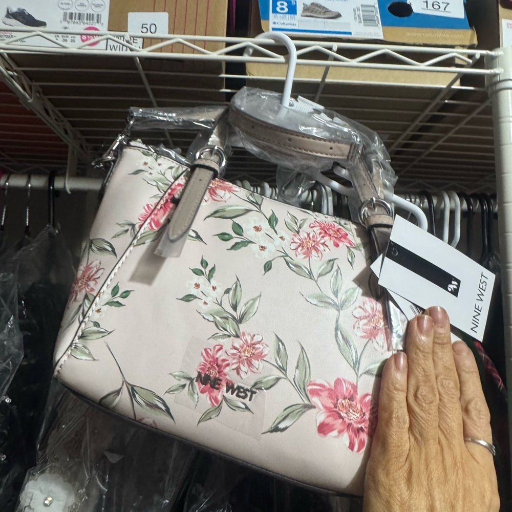 Nine West Pink and Cream Floral Shoulder Bag
